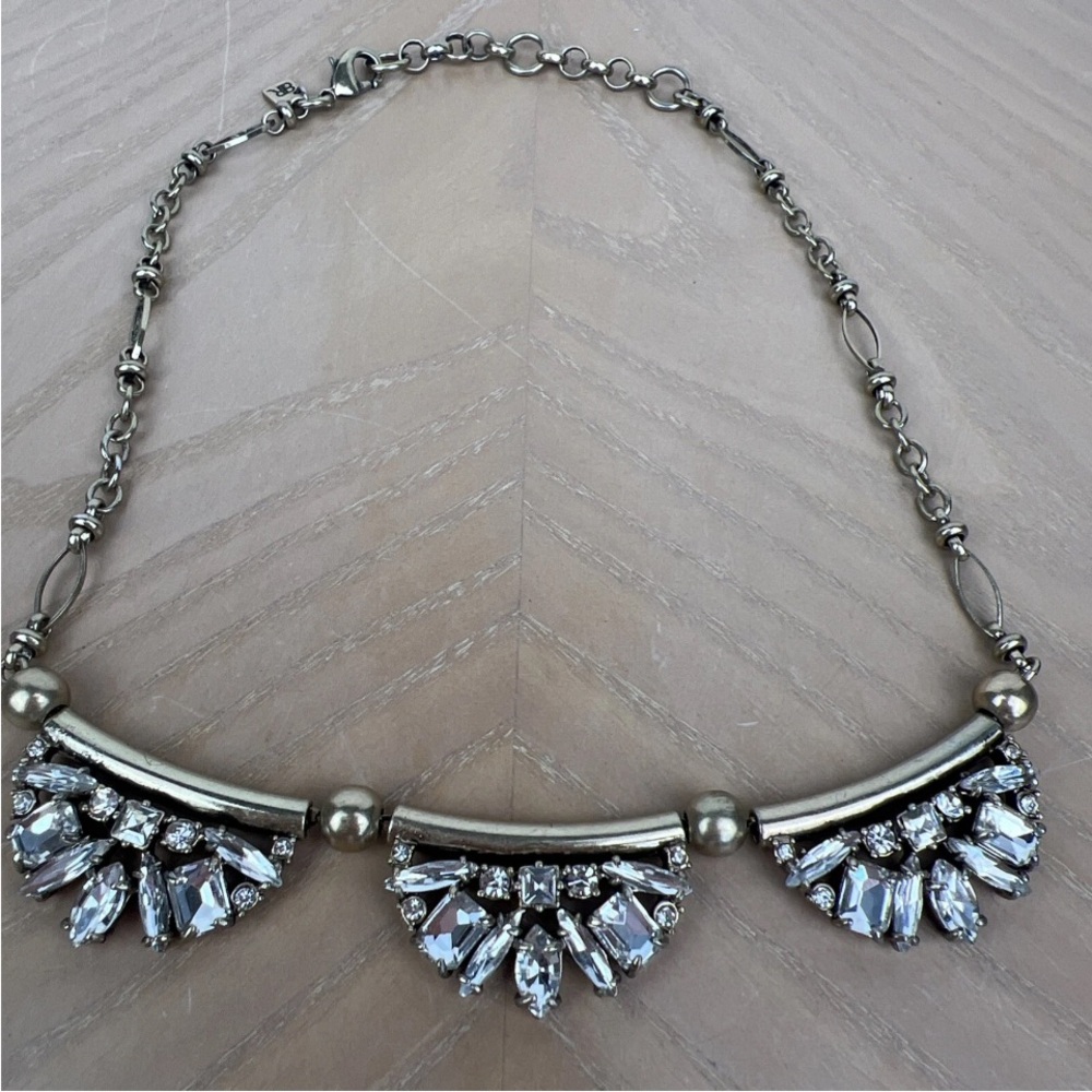18” Banana Republic Gold Tone Crescent Rhinestone Glam Statement Necklace